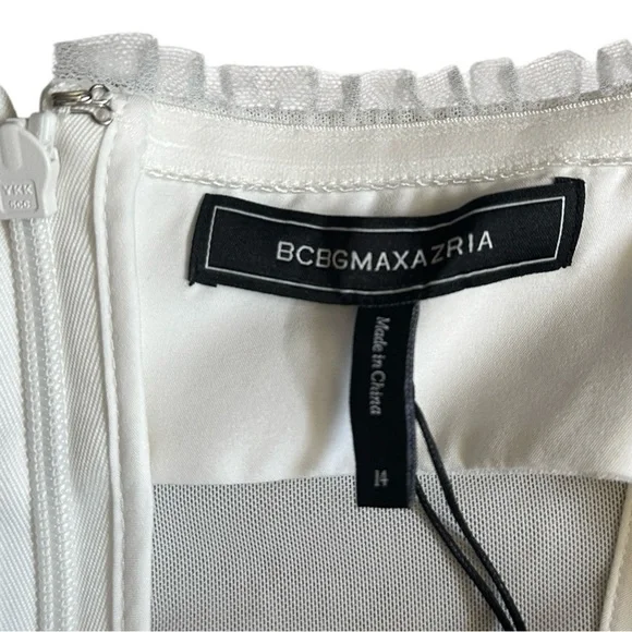 BCBGMaxAzria White Fringe Corset Midi Sheath Dress 14 Off-White Cocktail NWT - Picture 10 of 12